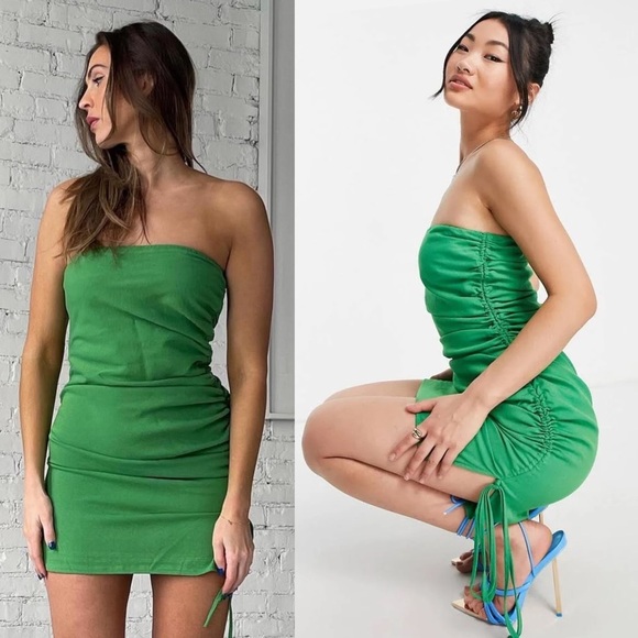 SNDYS X MOLLY KING Green Strapless Ruched Tie Side‎ Slit Sleeveless Mini Dress 6 - Picture 14 of 16